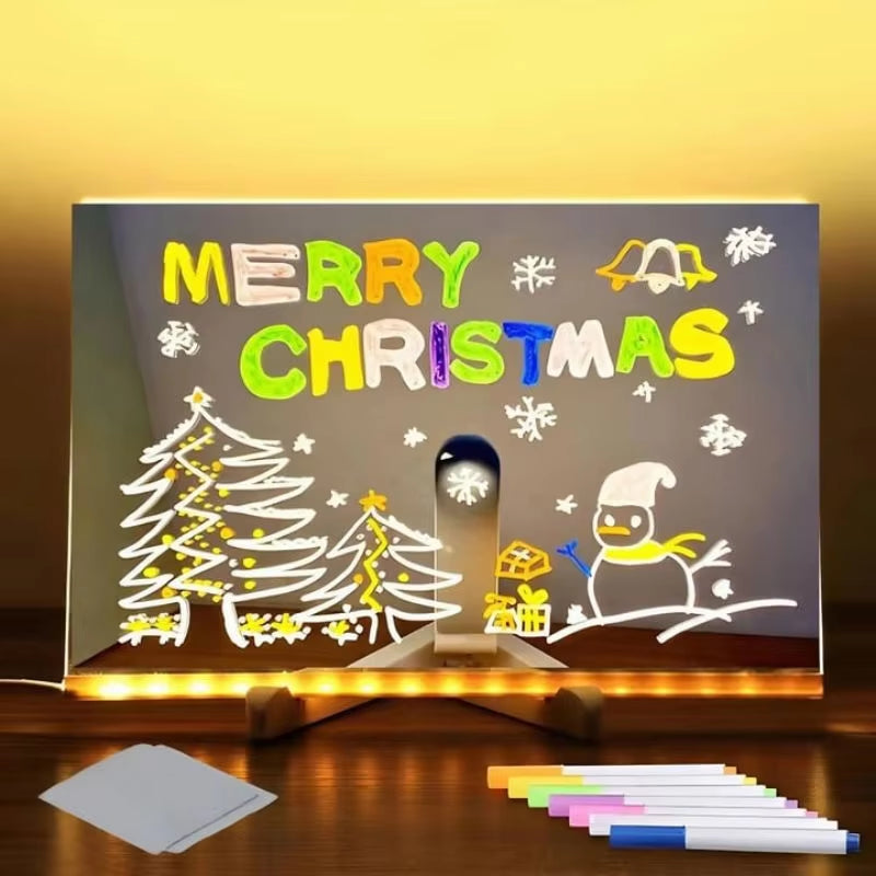 Led Note Board with Colors Led Letter Message Board Note Glass with 7 Colorful Pens Erasable Neon Sign Clear Glass Writing Board